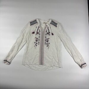 Silver Jeans Co Girls Large-Women Small Boho Embroidered Peasant Blouse White